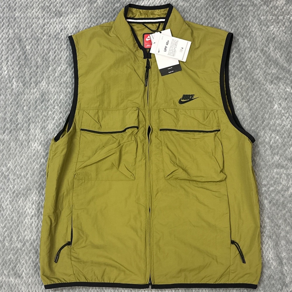 Nike Vest Men Small Green Tech Woven Fisherman Utility Nylon FZ0748 307 Full Zip